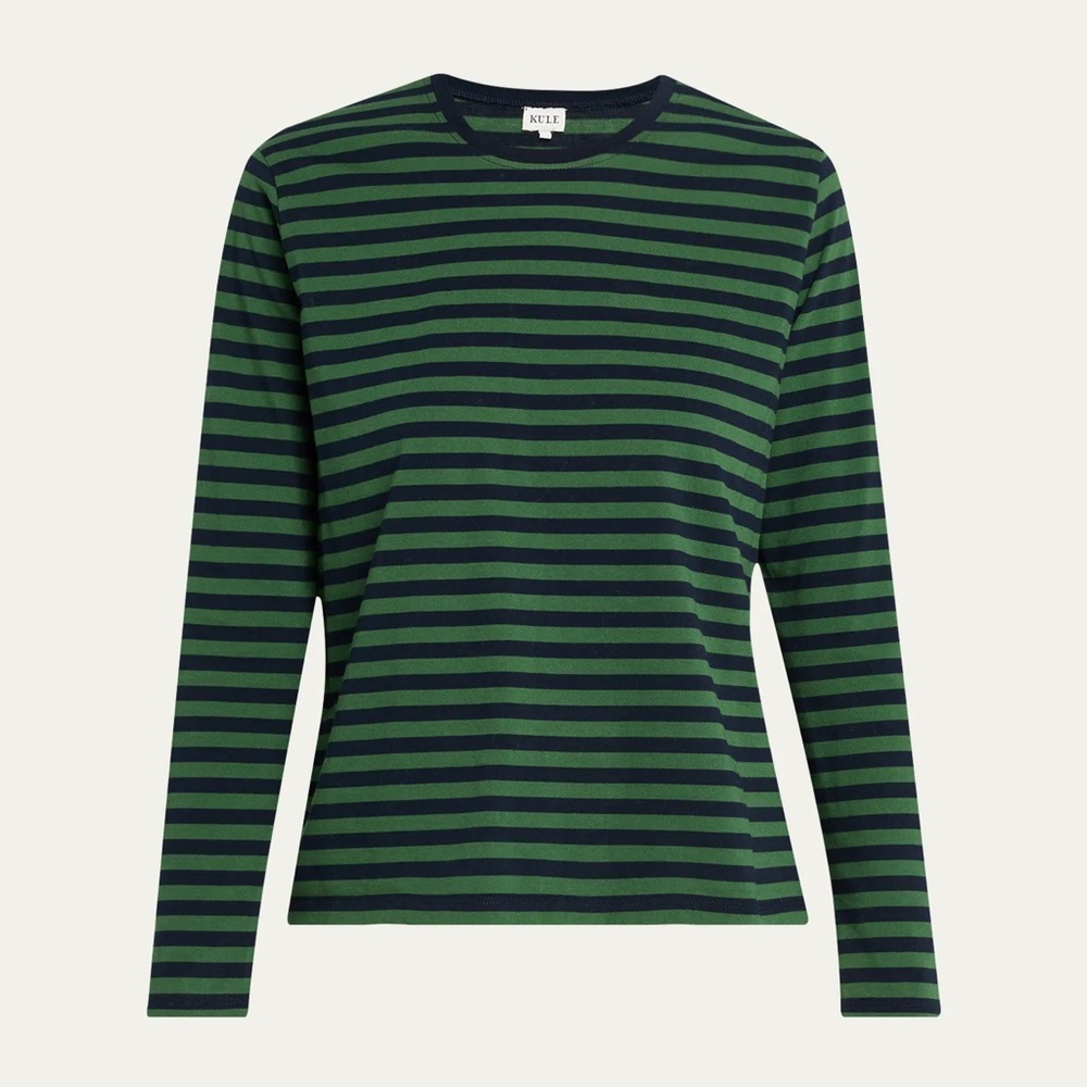 Size S - KULE green and navy striped shirt